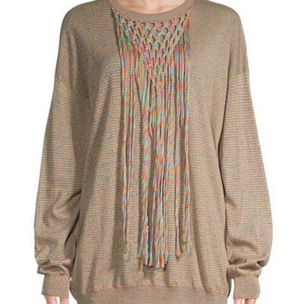 NEW$950 LOEWE PAULA IBIZA Striped Crochet Tassel Pullover Hippie Sweater S/M